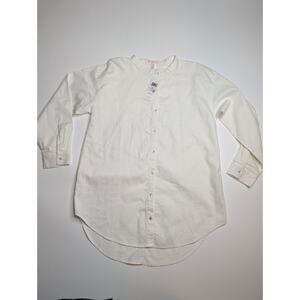 Eileen Fisher Mandarin White Shirt Organic Cotton Button Down Tunic Sz Petite L